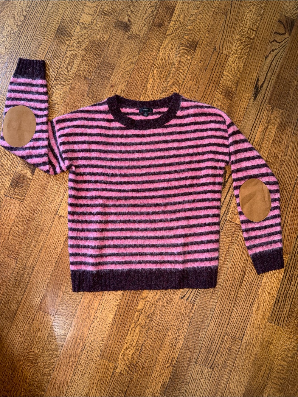 SM JCrew Striped Pink & Brown Burgundy Crewneck Sweater